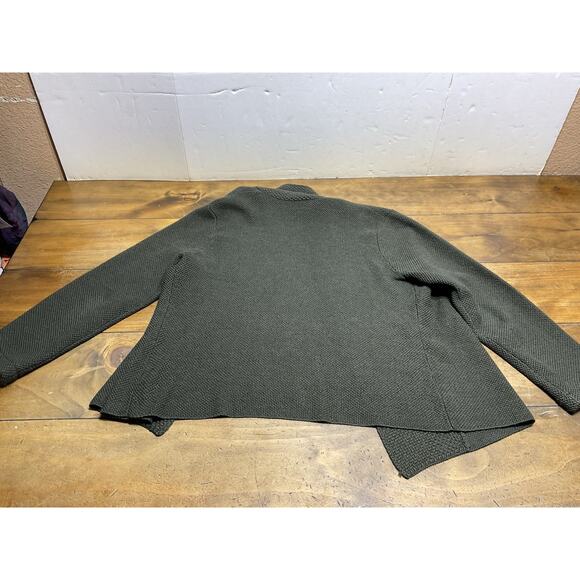 Eileen Fisher Olive Green 100% Merino Wool Open Front Cardigan Italian Yarn L - Picture 11 of 12